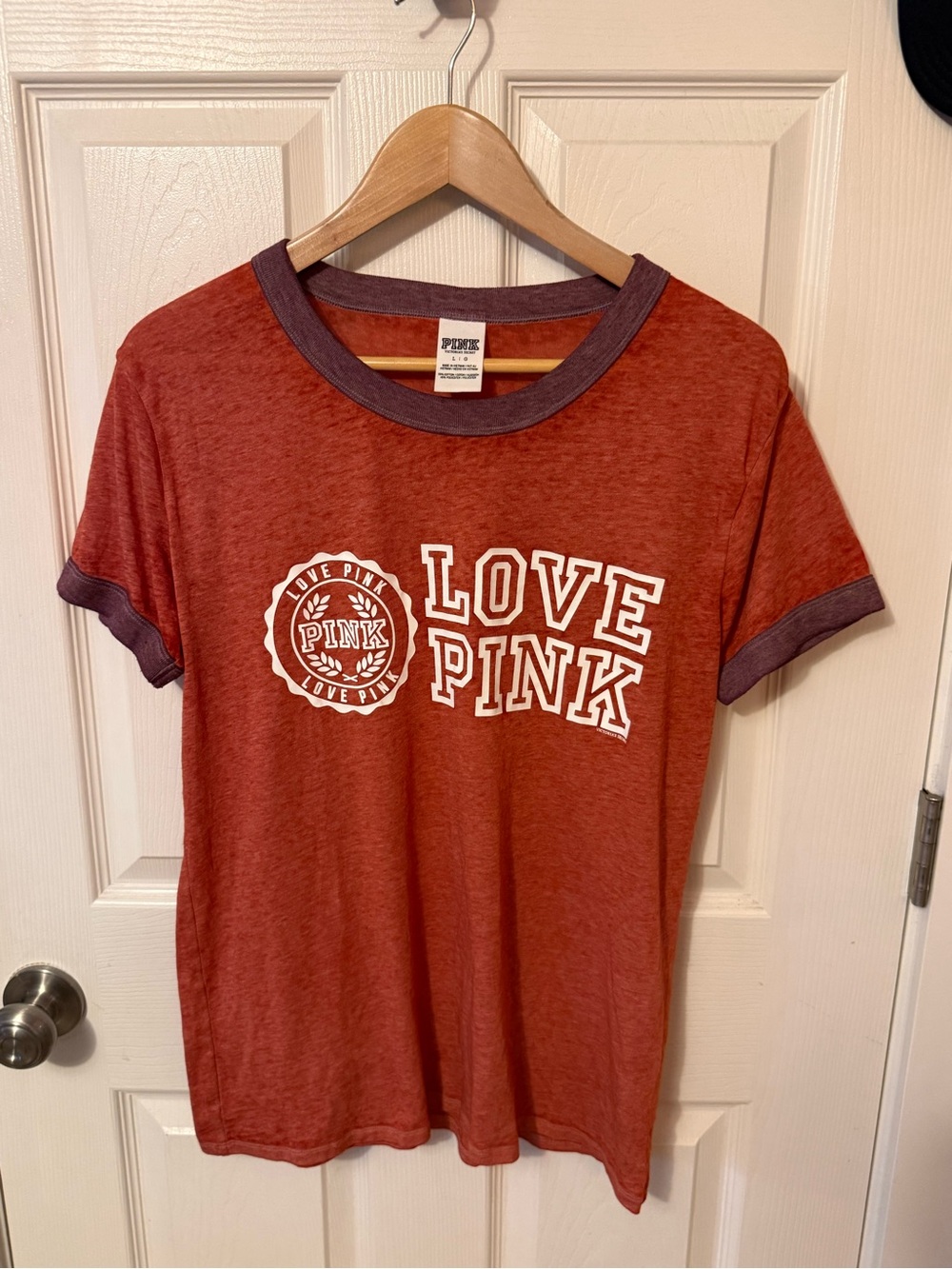 PINK Victoria's Secret Rust Tee with Purple Trim